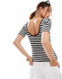 Pimkie short sleeve fitted t-shirt with scoop back in black and white stripe