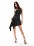 Фото #7 товара Miss Selfridge satin asym hem mini slip dress in black