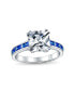 ფოტო #1 პროდუქტის Classic 3CT AAA CZ Square Princess Cut Engagement Ring For Women Cubic Zirconia Simulated Sapphire Blue Channel Set Baguette Band Sterling Silver