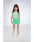 Girl Crinkle Jersey Top With Flower Applique Vichy Green - Child