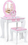 Фото #2 товара Салон красоты Costway Принцесса Компактный Туалетный Столик с Табуреткой, Розовый и Белый