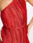 ASOS DESIGN satin one shoulder pleat detail midaxi dress in red