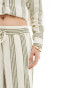 JDY wide leg linen mix trouser co-ord in sage and white stripe