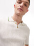 Topman knitted rib texture polo with contrast tipping in ecru