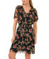 Фото #3 товара Women's Floral V-Neck Short Flutter-Sleeve Dress