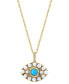 ფოტო #1 პროდუქტის EFFY® Turquoise, Freshwater Pearl (2 - 2-1/2mm) & Diamond (1/20 ct. t.w.) Evil Eye 18" Pendant Necklace in 14k Gold