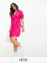 Pieces Petite wrap mini dress in bright pink