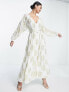 Фото #1 товара ASOS DESIGN belted batwing maxi tea dress in white and gold metallic jacquard