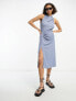 ASOS DESIGN wrap front sleeveless midi dress with hanky hem in blue