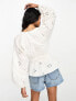 Фото #4 товара ASOS DESIGN kimono sleeve broderie top with tie waist in white