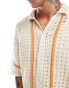 Фото #3 товара Pull&Bear crochet orange stripe shirt in ecru