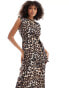 ASOS DESIGN sleeveless shoulder pad midi dress with belt in leopard print