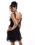 Фото #4 товара ASOS DESIGN raw edge frill mini dress with tie back in black