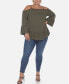 Фото #3 товара Plus Size Cold Shoulder Ruffle Sleeve Top