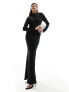 Фото #1 товара ASOS DESIGN satin long sleeve maxi dress with sheer panel detail in black