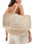 Accessorize straw tote with silver detail in beige - фото #1