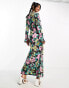 Фото #3 товара Vila floral high neck maxi dress with cuff detail