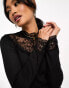 YAS lace insert long sleeve top in black - BLACK