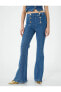Фото #3 товара İspanyol Paça Kot Pantolon Önden Çift Düğme Detaylı Cepli - Victoria Flare Jeans