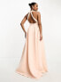 Фото #2 товара ASOS DESIGN Petite halter v neck premium maxi dress with exaggerated outer skirt in peach pink