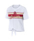 Фото #2 товара Women's White Oklahoma Sooners Striped Front Knot Cropped T-shirt