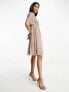 Maya Bridesmaid wrap front mini tulle dress with flutter sleeve in tonal delicate sequin taupe blush co ord