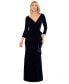 ფოტო #1 პროდუქტის Petite Ruffled Long-Sleeve Velvet Gown