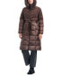 Фото #3 товара Women's Velvet Mix Belted Hooded Puffer Coat