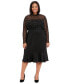 Фото #1 товара Plus Size Beaded Illusion Mock-Neck Midi Dress