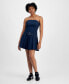 Juniors' Pleated Strapless Denim Dress