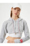 Фото #1 товара Crop Spor Sweatshirt Kapüşonlu Fermuarlı Rahat Kesim