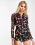 ASOS DESIGN mesh ruched button through playsuit in floral print