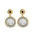 17096 Barber Dime Coin Goldtone Art Decor Earrings with Black Stone, Gold