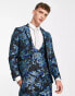 Twisted Tailor owsley suit jacket in black with teal and mint floral jacquard