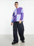 ASOS DESIGN oversized polo sweatshirt with check panelling in purple