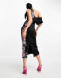 Фото #2 товара ASOS DESIGN one shoulder draped midi dress with pink sequin embellishment in black