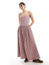 Glamorous drop waist square neck full skirt maxi dress in pink brown stripe