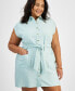 Фото #4 товара Trendy Plus Size Belted Dolman-Sleeve Shirtdress, Created for Macy's