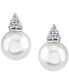 ფოტო #3 პროდუქტის Cultured Freshwater Pearl (9mm) & Diamond (1/8 ct. t.w.) Stud Earrings in 14k White Gold