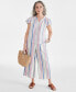 ფოტო #2 პროდუქტის Petite Linen-Blend Sandy Stripe Flutter Sleeve Button Front Top, Created for Macy's