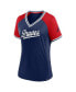 Фото #3 товара Women's Navy Atlanta Braves Glitz and Glam League Diva Raglan V-Neck T-shirt