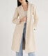 Scoop Trench Coat Women's Cream Padded Shoulders Slit Notch Lapel Faux Leather M