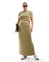 COLLUSION Plus textured fitted t-shirt co-ord in khaki