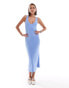 Фото #1 товара Mango knitted ribbed midi dress in light blue