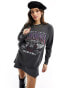 Miss Selfridge long sleeve graphic band print t-shirt in charcoal