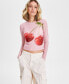 ფოტო #1 პროდუქტის Juniors' Studded Mesh Long-Sleeve Top