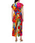 Фото #2 товара Women's Printed Tie-Waist Flutter-Sleeve V-Neck Jumpsuit