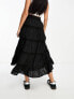 Miss Selfridge cotton lace insert tiered maxi skirt in black