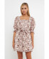 Women's Floral Linen Mini Dress with Tie