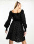 Threadbare broderie long sleeve mini dress in black Черный, 34 - фото #2